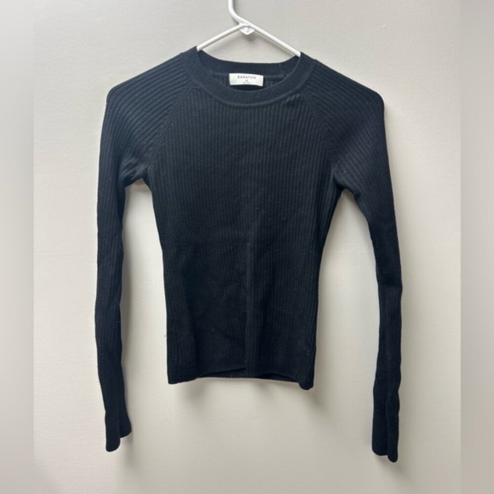 Babaton Women’s Black Cropped Long Sleeve Ribbed Shirt